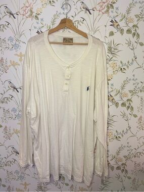 Polo by Ralph Lauren White Slub Long-Sleeve Henley Shirt Big&Tall 5XL